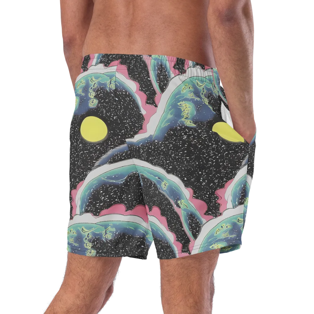 Lunar Waves on Swim Trunks — Right Back