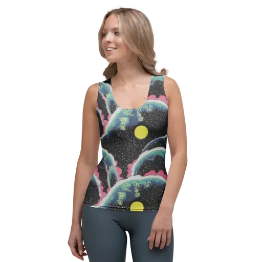 Lunar Waves on a Women's Tank Top