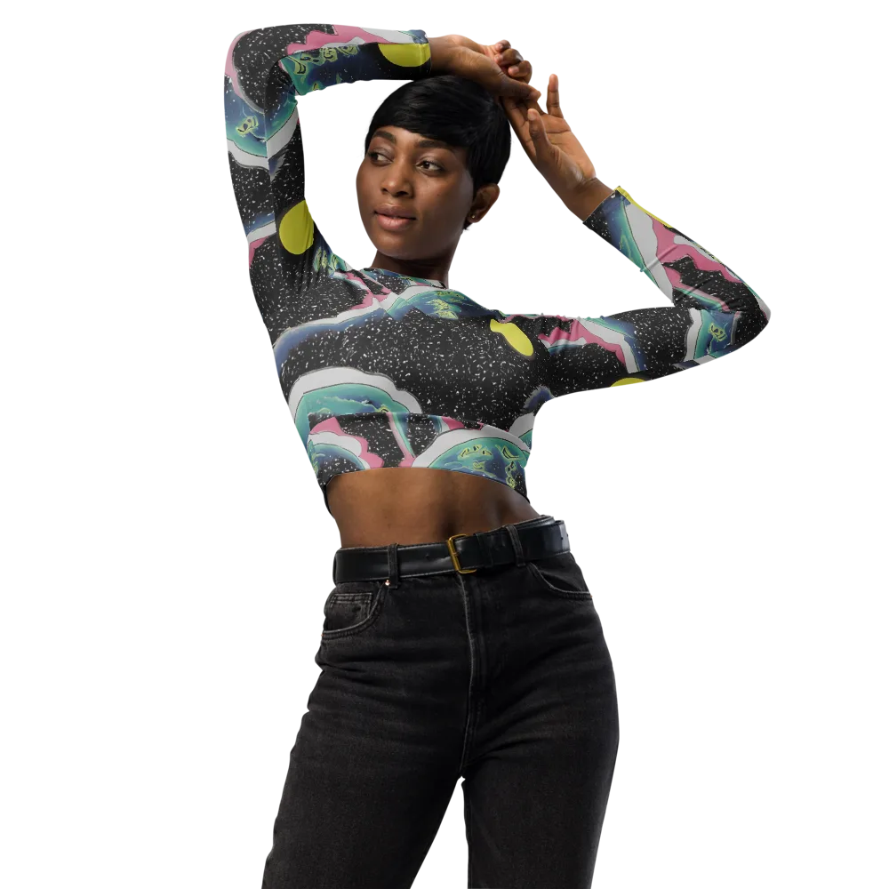 Lunar Waves on Long Sleeve Crop Top — Front