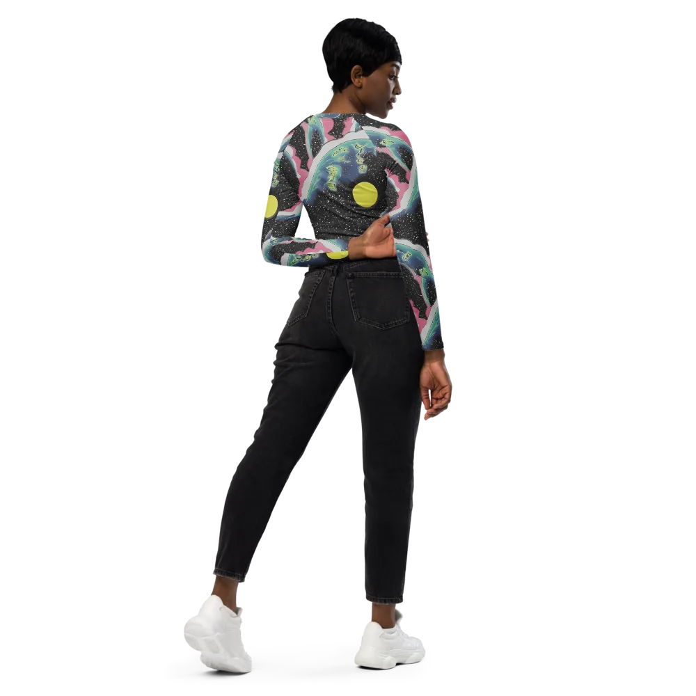 Lunar Waves on Long Sleeve Crop Top — Right Back