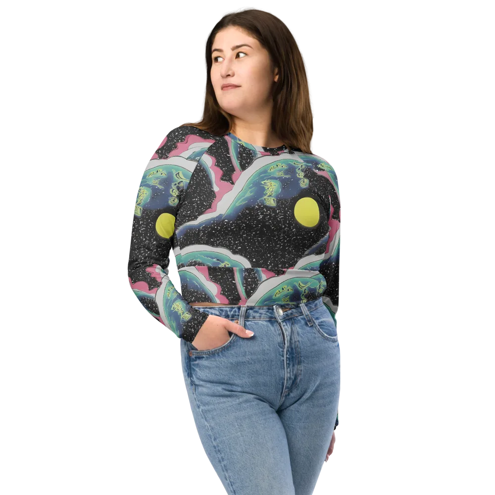 Lunar Waves on Long Sleeve Crop Top — Front
