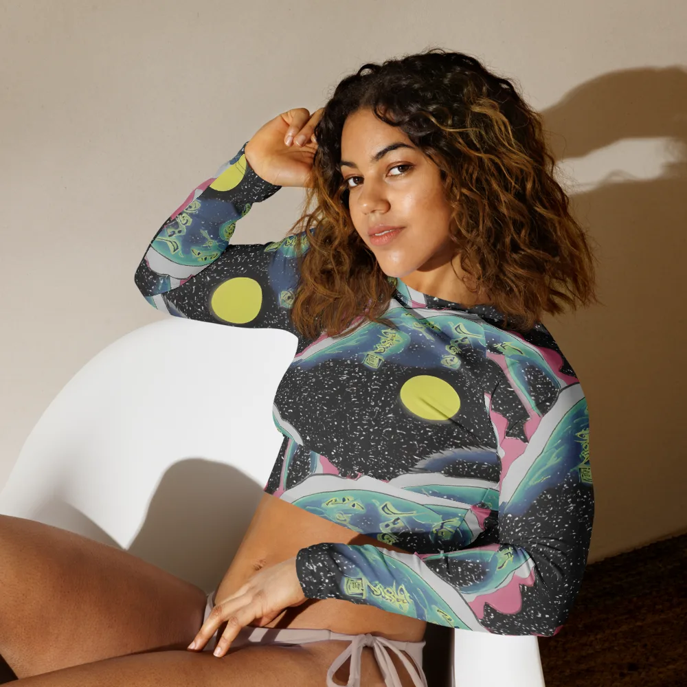 Lunar Waves on Long Sleeve Crop Top — Left Front