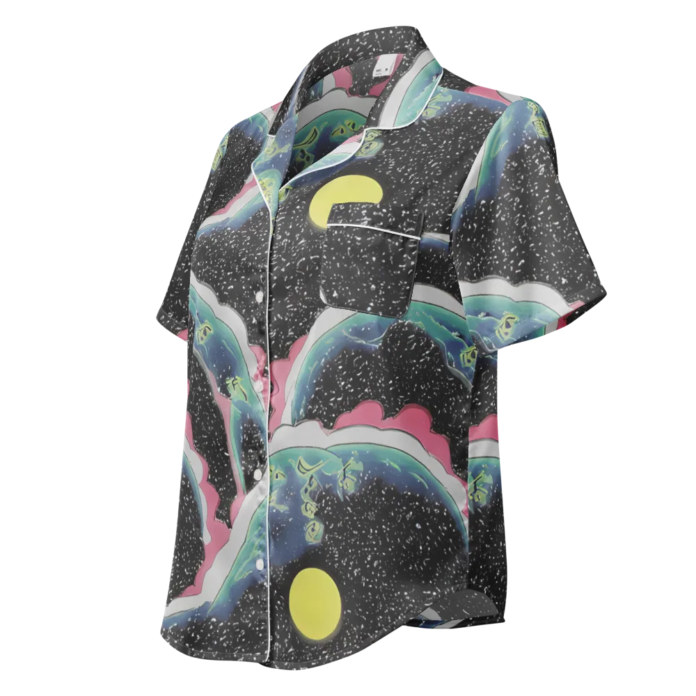 Lunar Waves on Women's Short Sleeve Pajama Top — Left Front