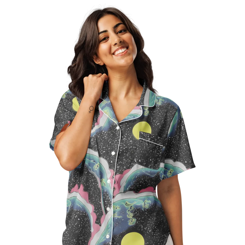 Lunar Waves on Women's Short Sleeve Pajama Top — Front