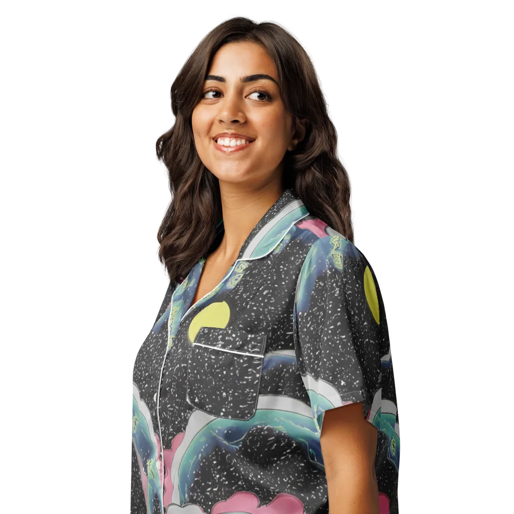 Lunar Waves on Women's Short Sleeve Pajama Top — Left Front