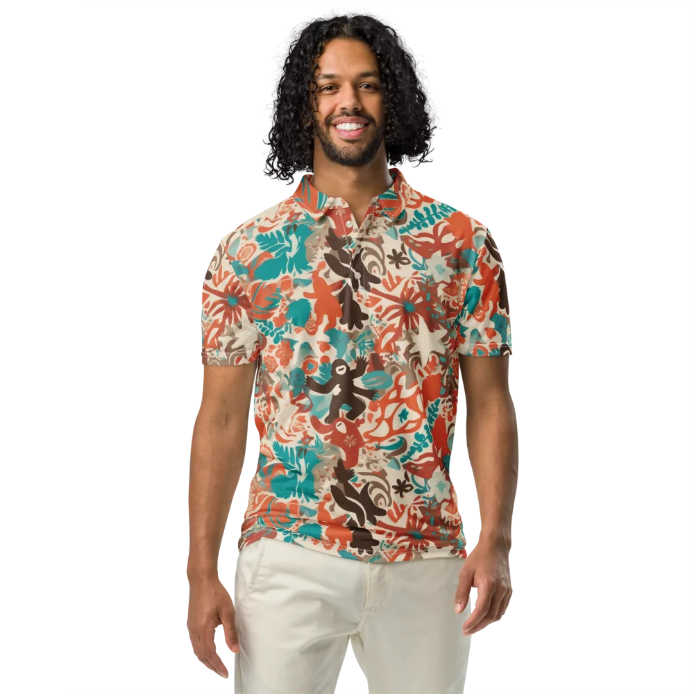 Tropical Cutout on Men's Slim Fit Polo Shirt — Front