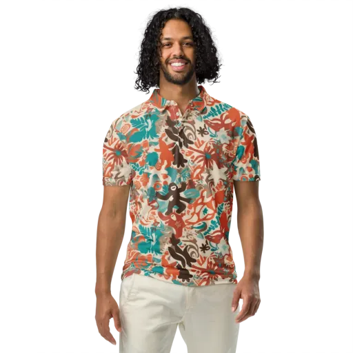 Tropical Cutout on a Men's Slim Fit Polo Shirt