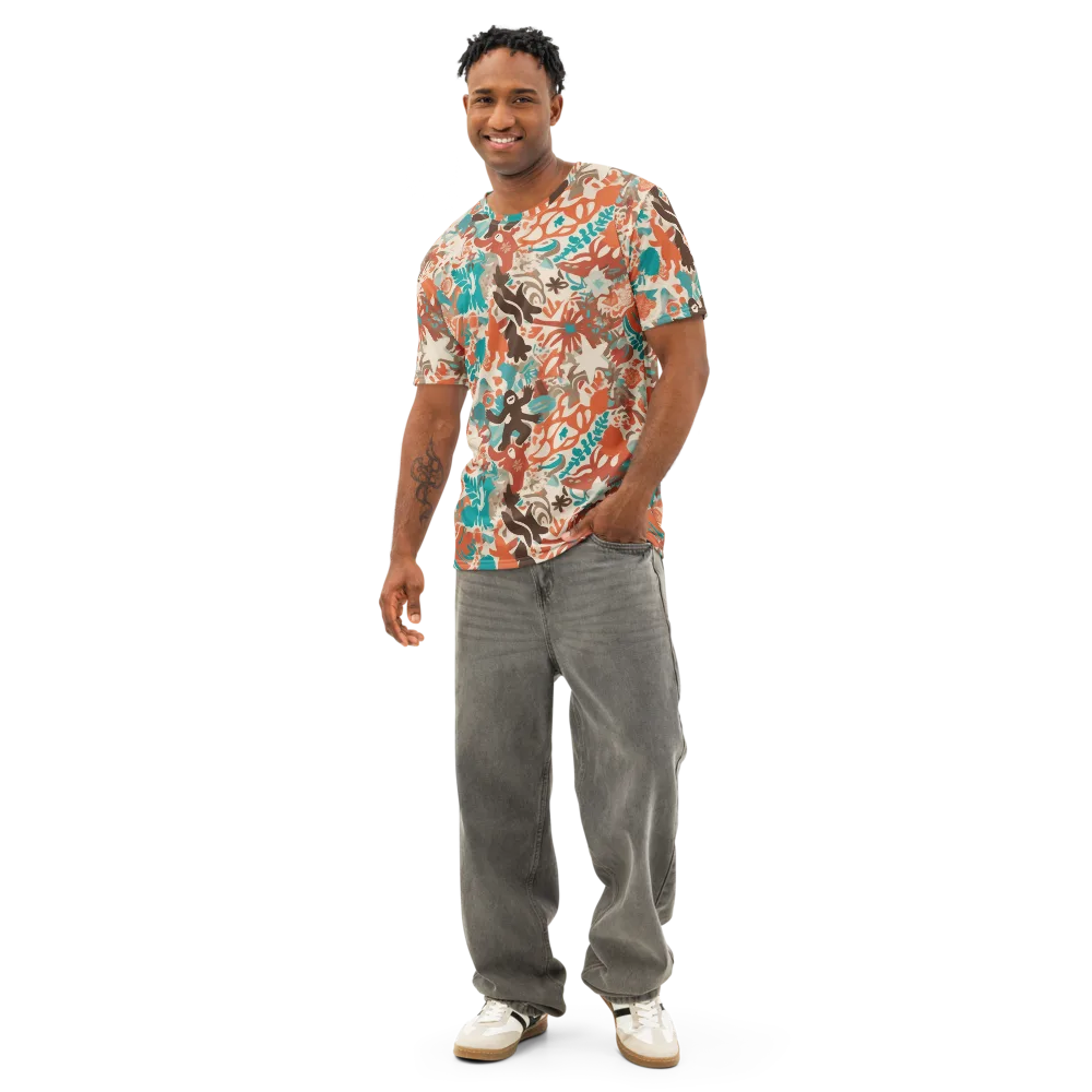 Tropical Cutout on Men's Cotton Crew Neck T-Shirt — Front