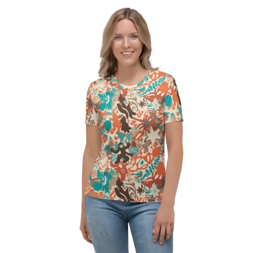 Tropical Cutout on a Women's Crew Neck T-Shirt