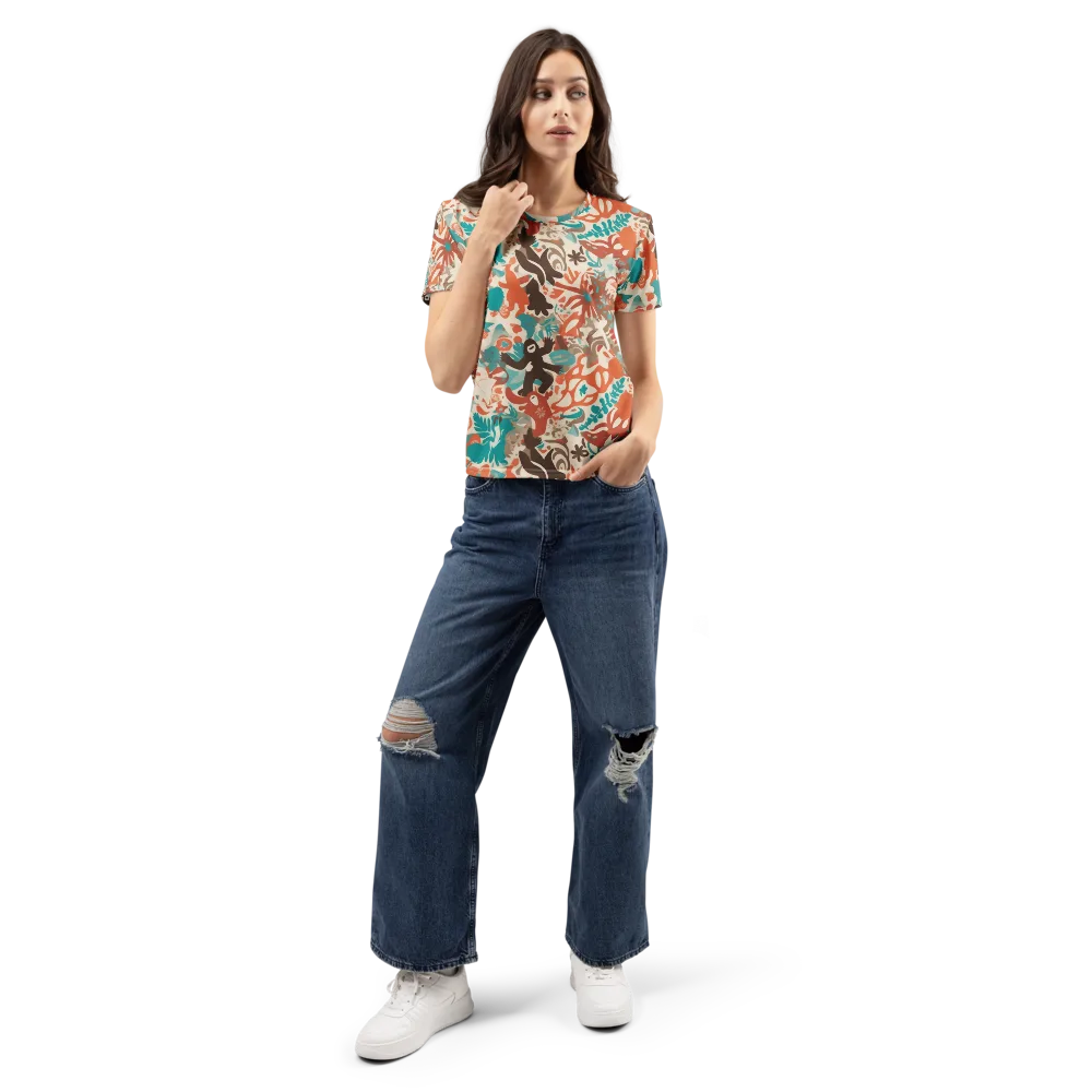 Tropical Cutout on Women's Crew Neck T-Shirt — Front