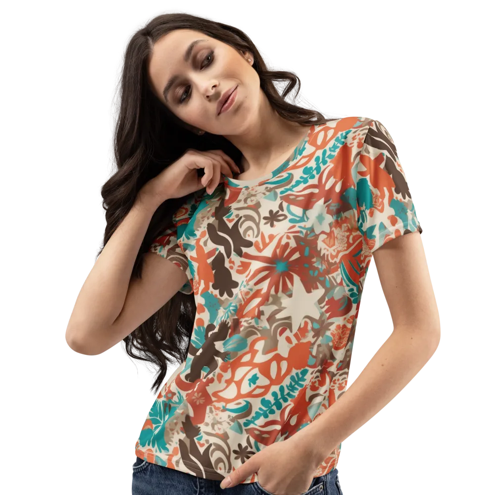 Tropical Cutout on Women's Crew Neck T-Shirt — Left Front