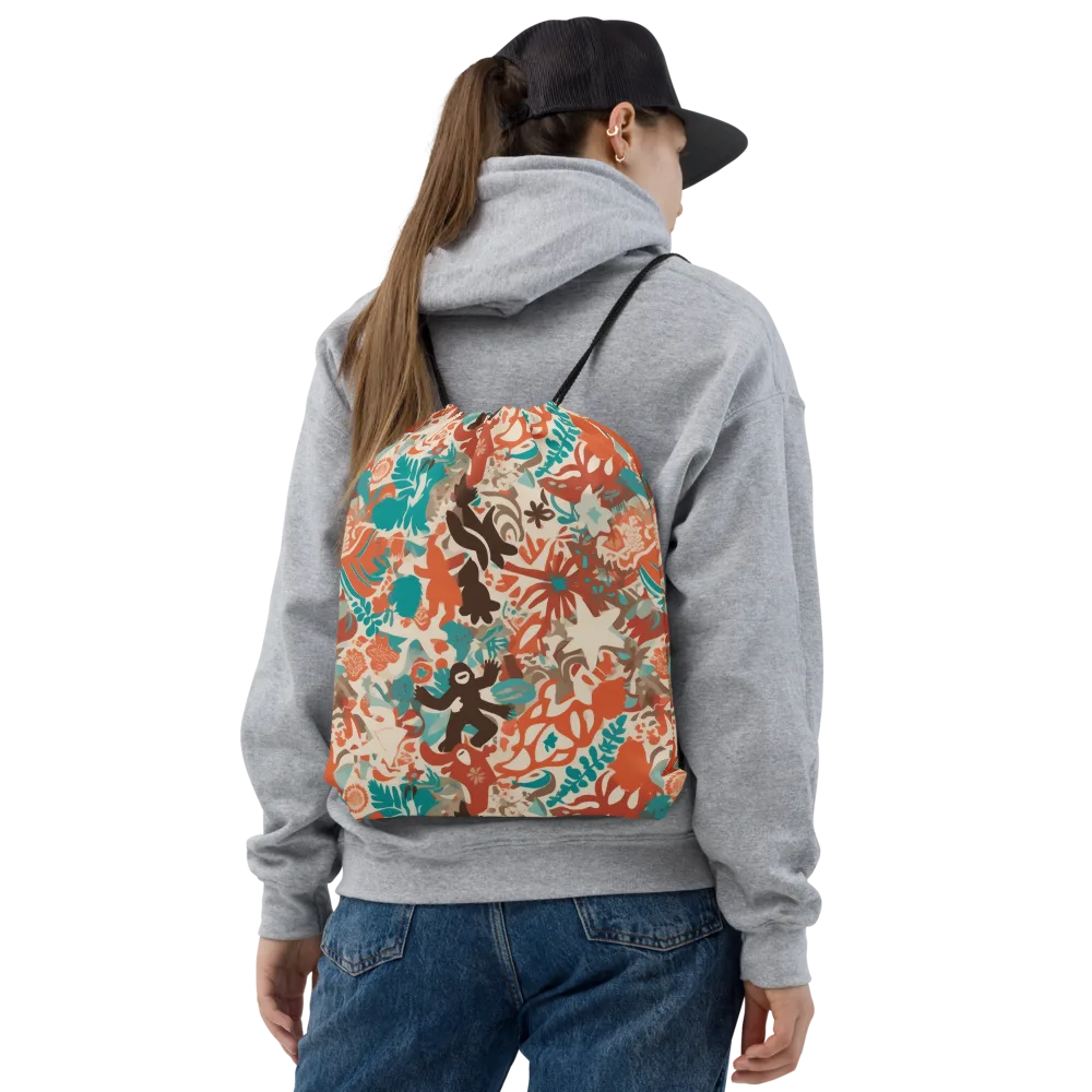 Tropical Cutout on Drawstring Bag — Front