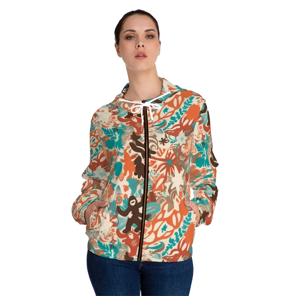 Tropical Cutout on Women's Full-Zip Hoodie — Front On Person