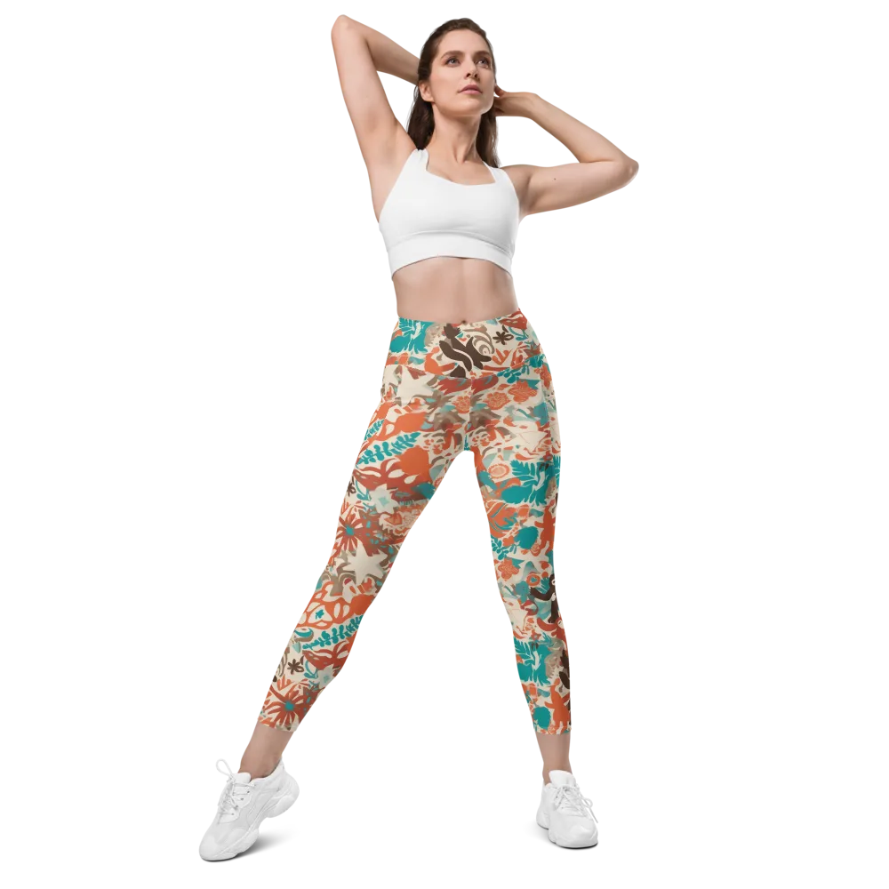 Tropical Cutout on Leggings with Pockets — Front