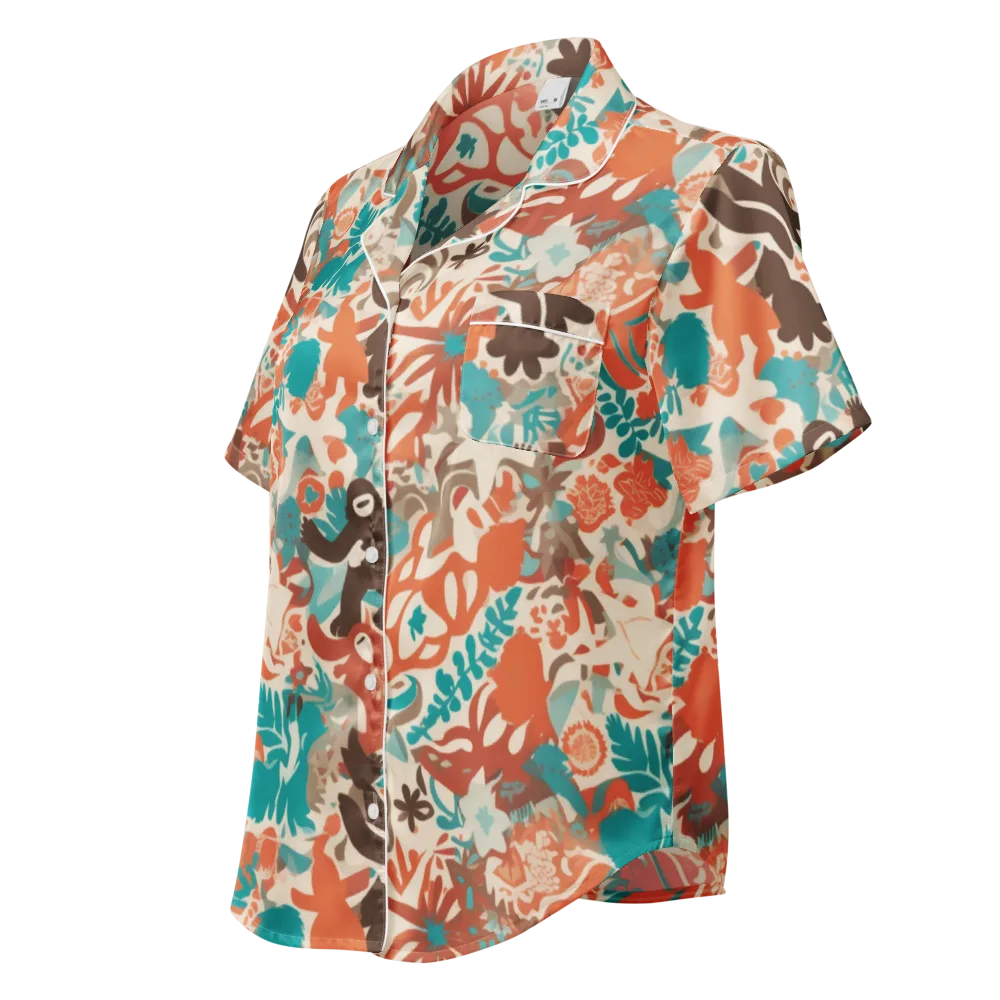 Tropical Cutout on Women's Short Sleeve Pajama Top — Left Front