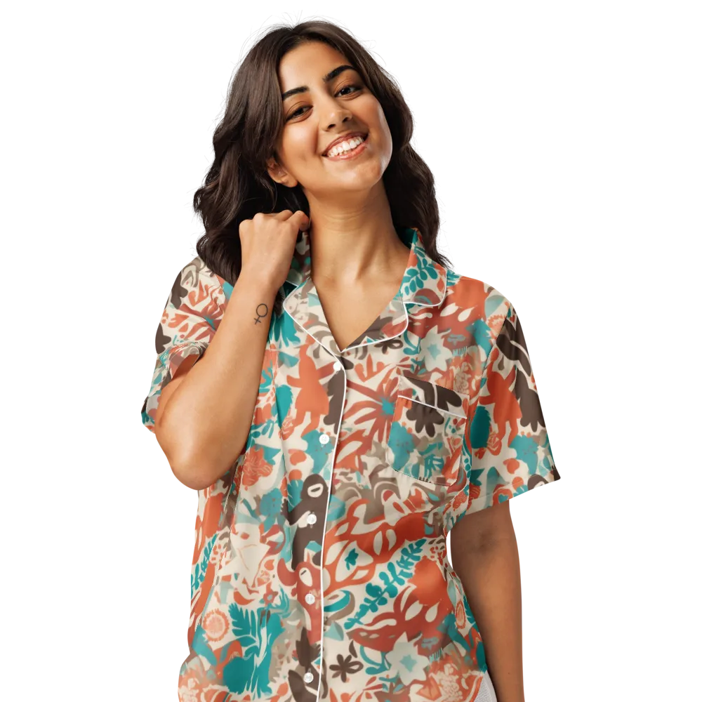 Tropical Cutout on Women's Short Sleeve Pajama Top — Front