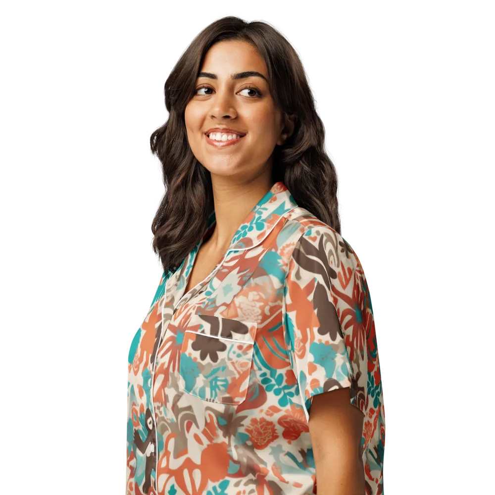 Tropical Cutout on Women's Short Sleeve Pajama Top — Left Front