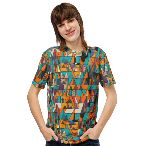 Amber Geometry on a Men's Slim Fit Polo Shirt