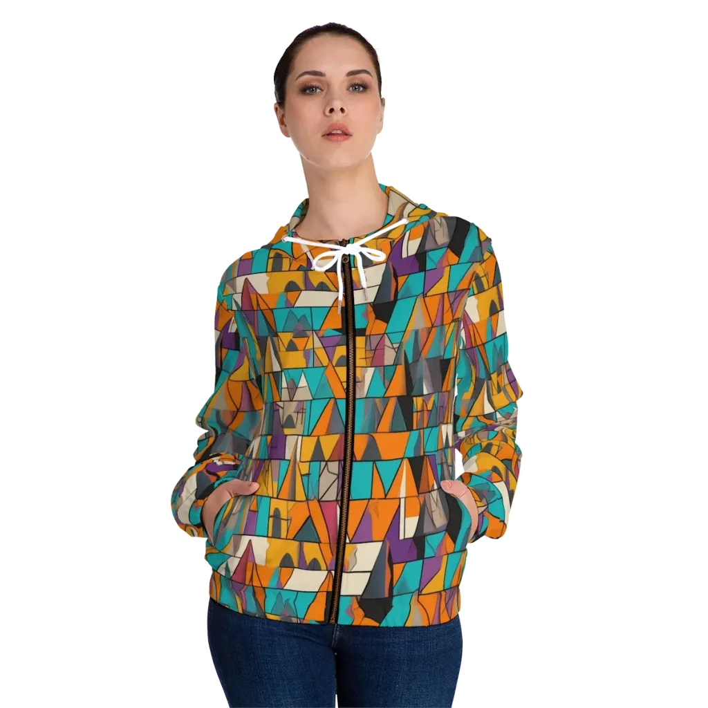 Amber Geometry on Women's Full-Zip Hoodie — Front On Person