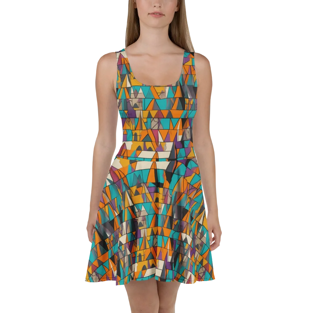 Amber Geometry on Skater Dress — Front