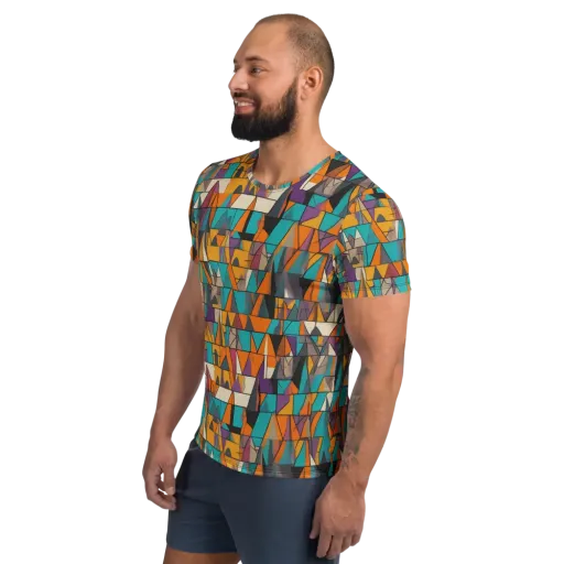 Amber Geometry on a Men's Athletic T-Shirt