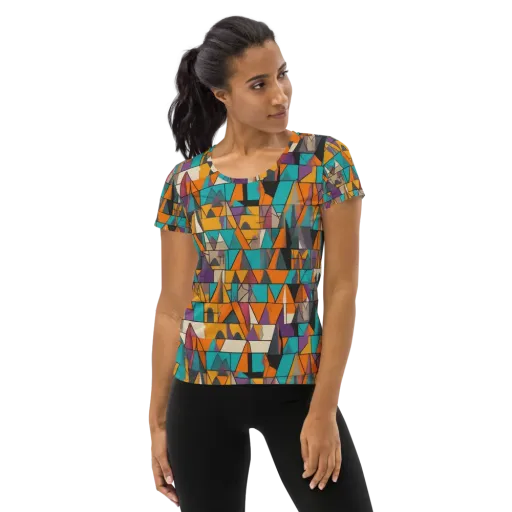 Amber Geometry on a Women's Athletic T-Shirt