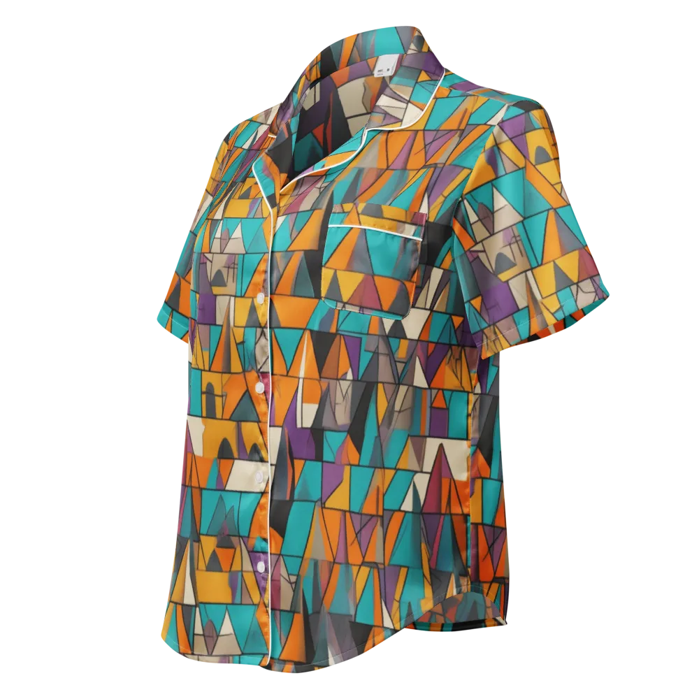 Amber Geometry on Women's Short Sleeve Pajama Top — Left Front