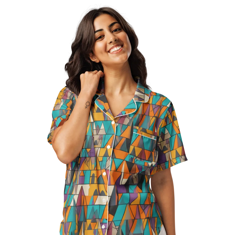 Amber Geometry on Women's Short Sleeve Pajama Top — Front