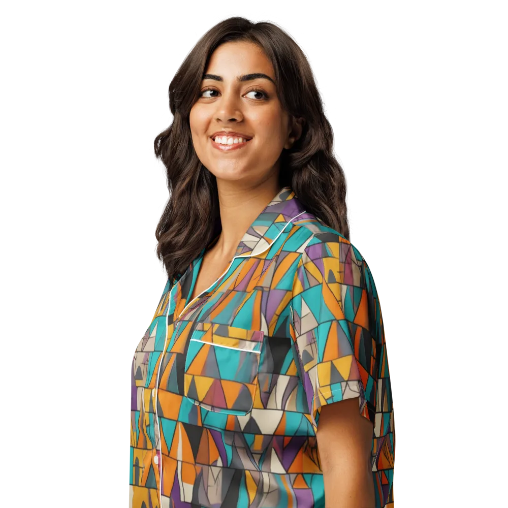 Amber Geometry on Women's Short Sleeve Pajama Top — Left Front