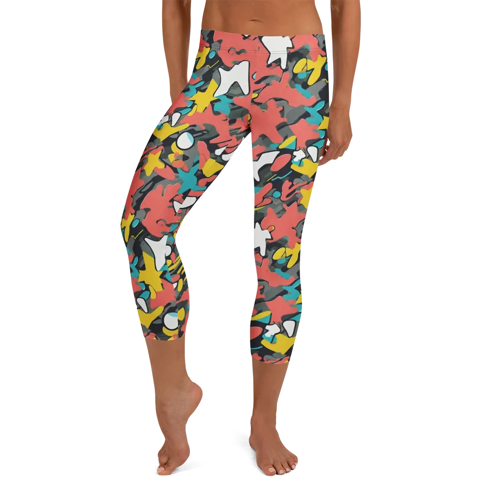 Neon Camouflage on Capri Leggings — Front