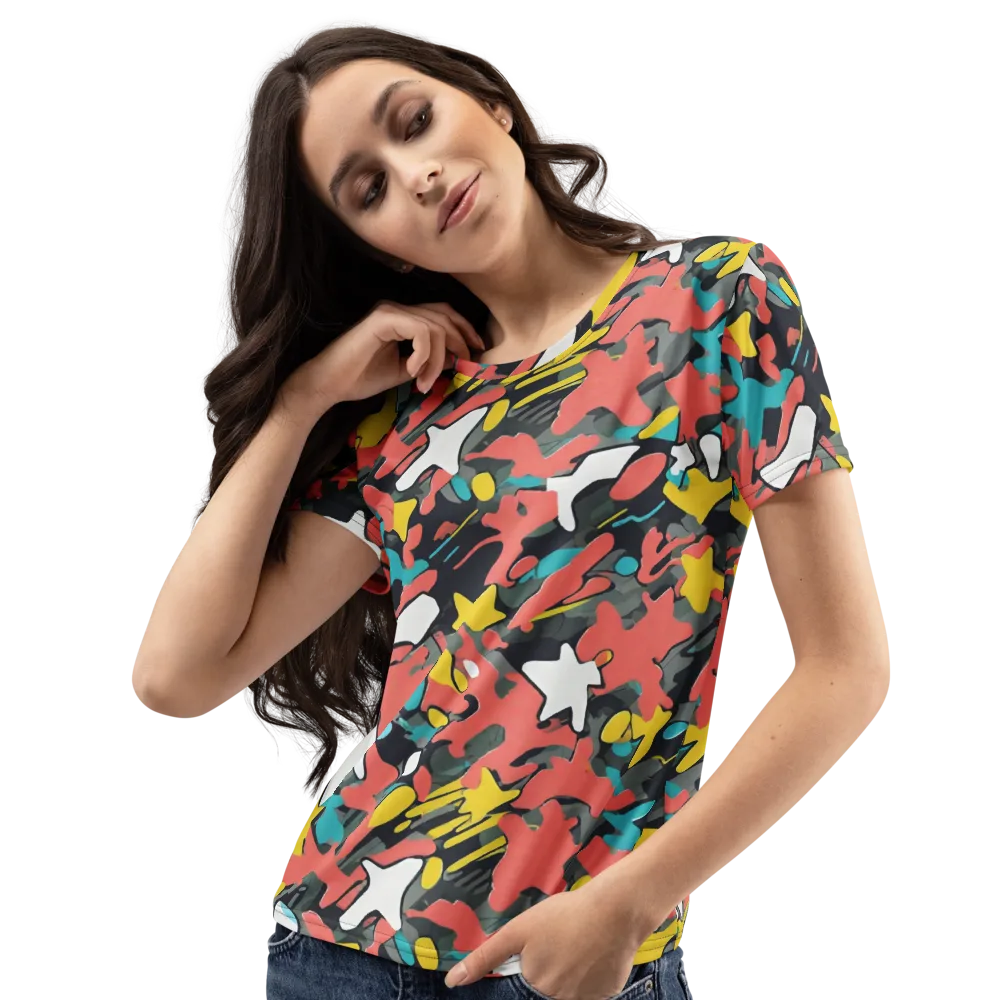 Neon Camouflage on Women's Crew Neck T-Shirt — Left Front