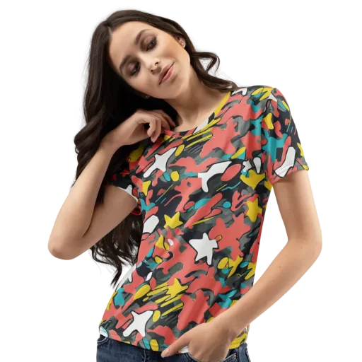 Neon Camouflage on a Women's Crew Neck T-Shirt