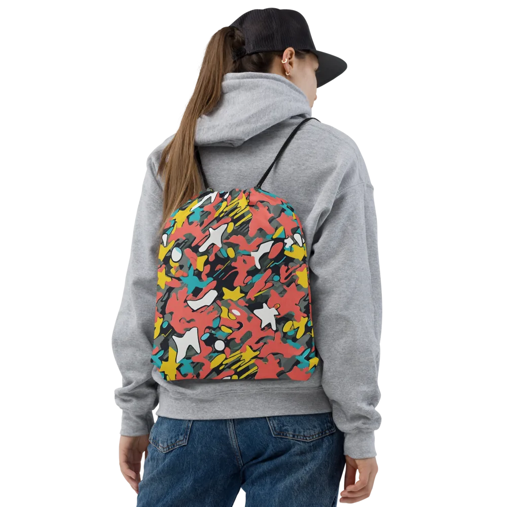Neon Camouflage on Drawstring Bag — Front