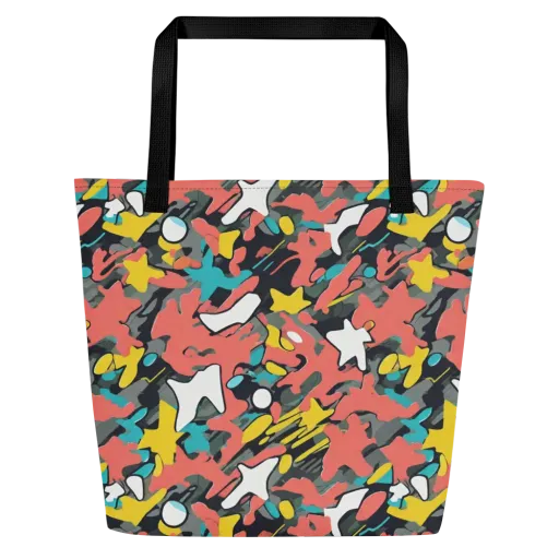 Neon Camouflage on a Large Tote Bag W/ Pocket