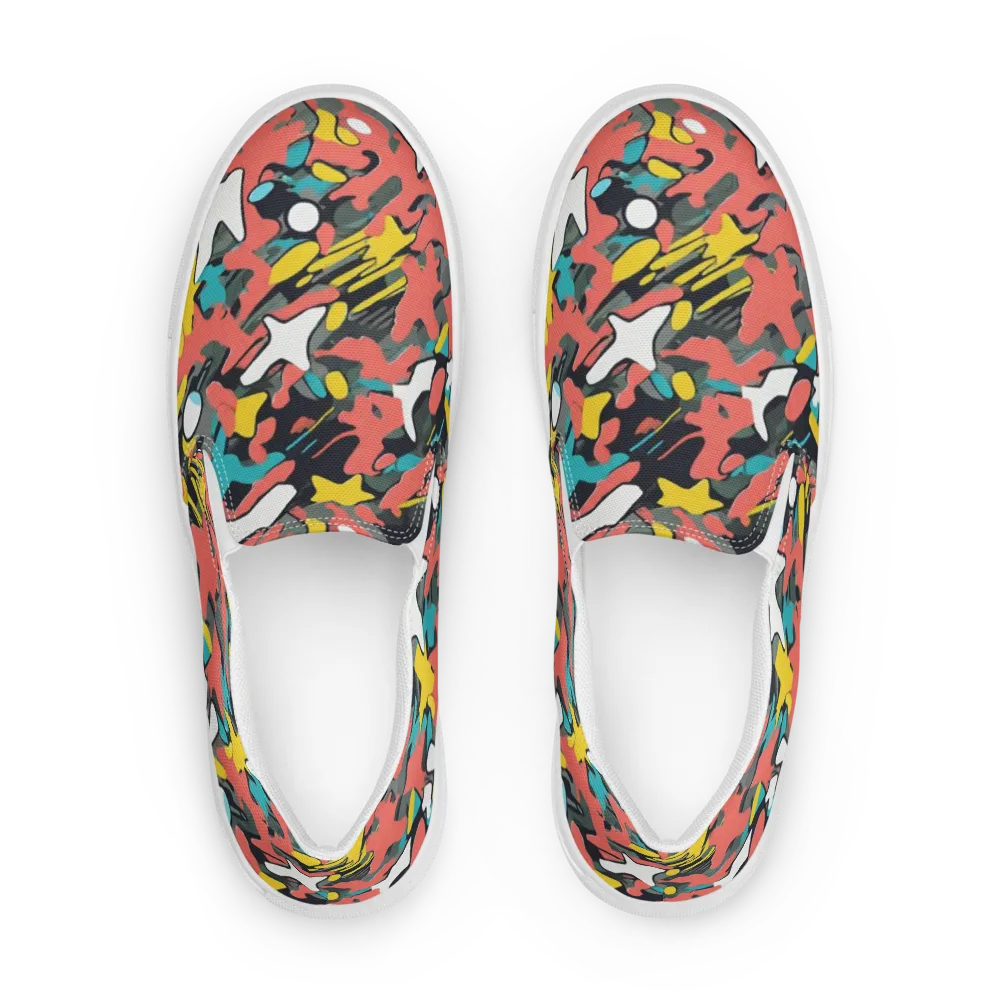 Neon Camouflage on Women's Slip-On Canvas Shoes — Front