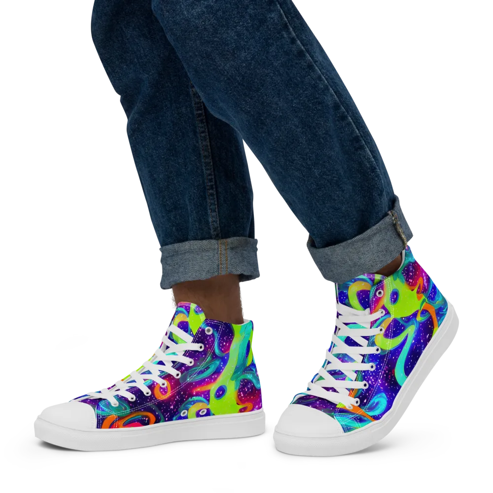 Stellar Splash on Men's High Top Canvas Shoes — Left