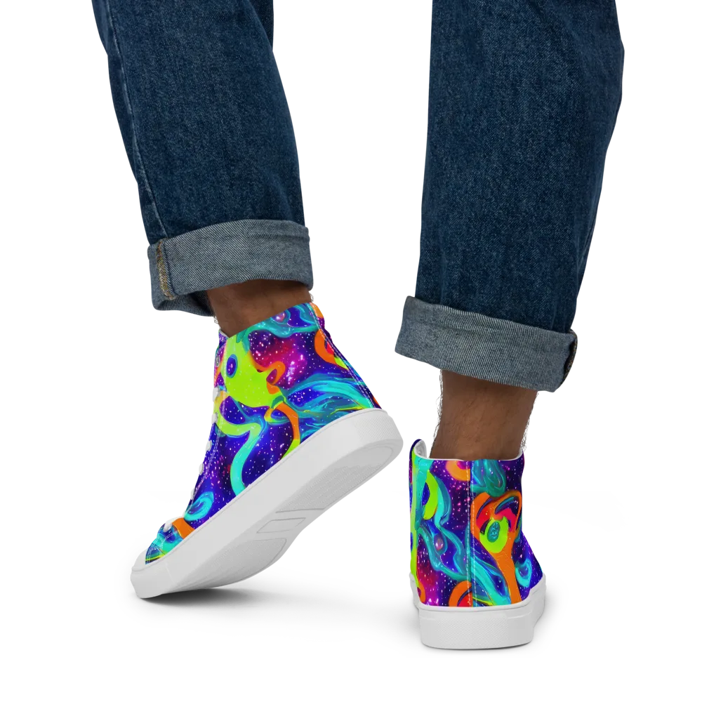 Stellar Splash on Men's High Top Canvas Shoes — Back