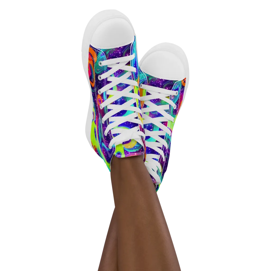Stellar Splash on Women's High Top Canvas Shoes — Front