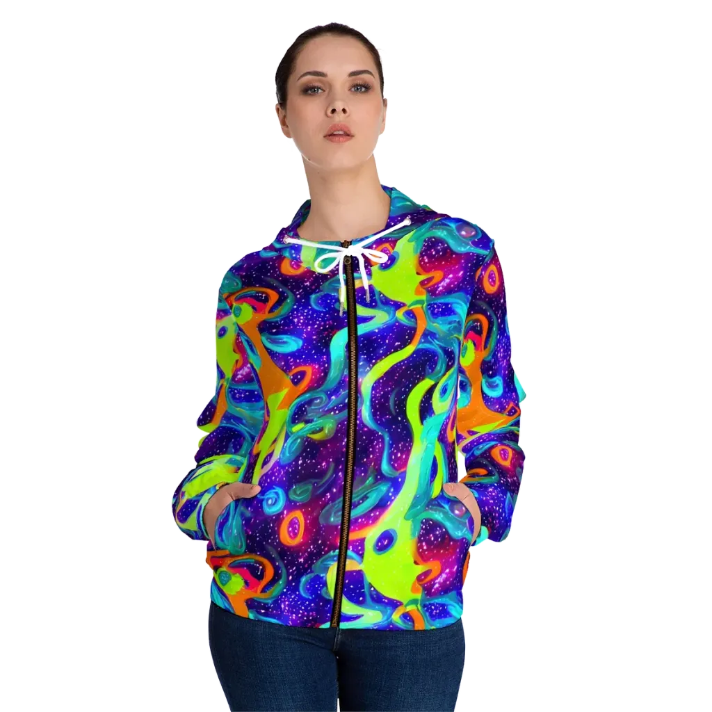 Stellar Splash on Women's Full-Zip Hoodie — Front On Person