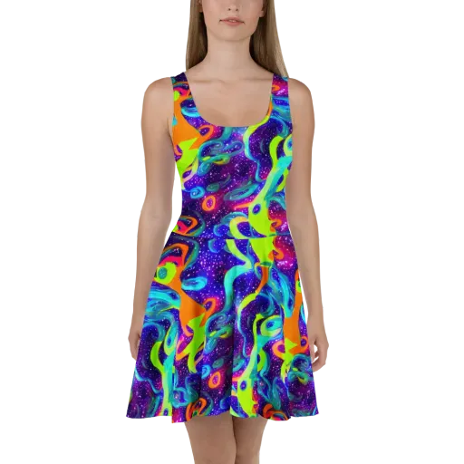 Stellar Splash on a Skater Dress