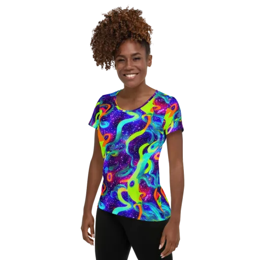 Stellar Splash on a Women's Athletic T-Shirt