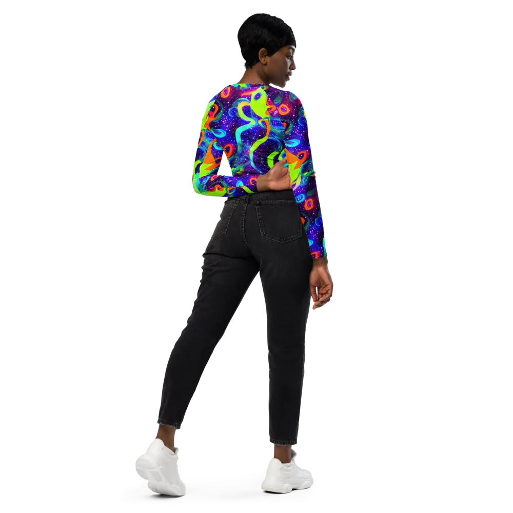 Stellar Splash on Long Sleeve Crop Top — Right Back