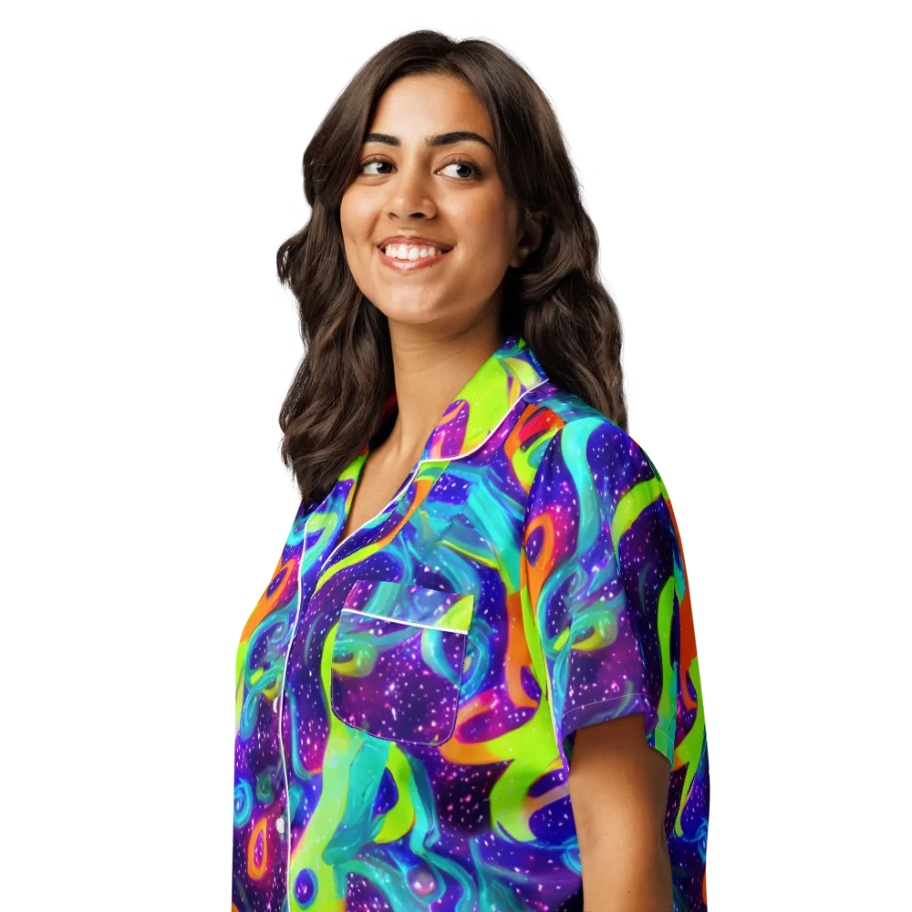 Stellar Splash on Women's Short Sleeve Pajama Top — Left Front