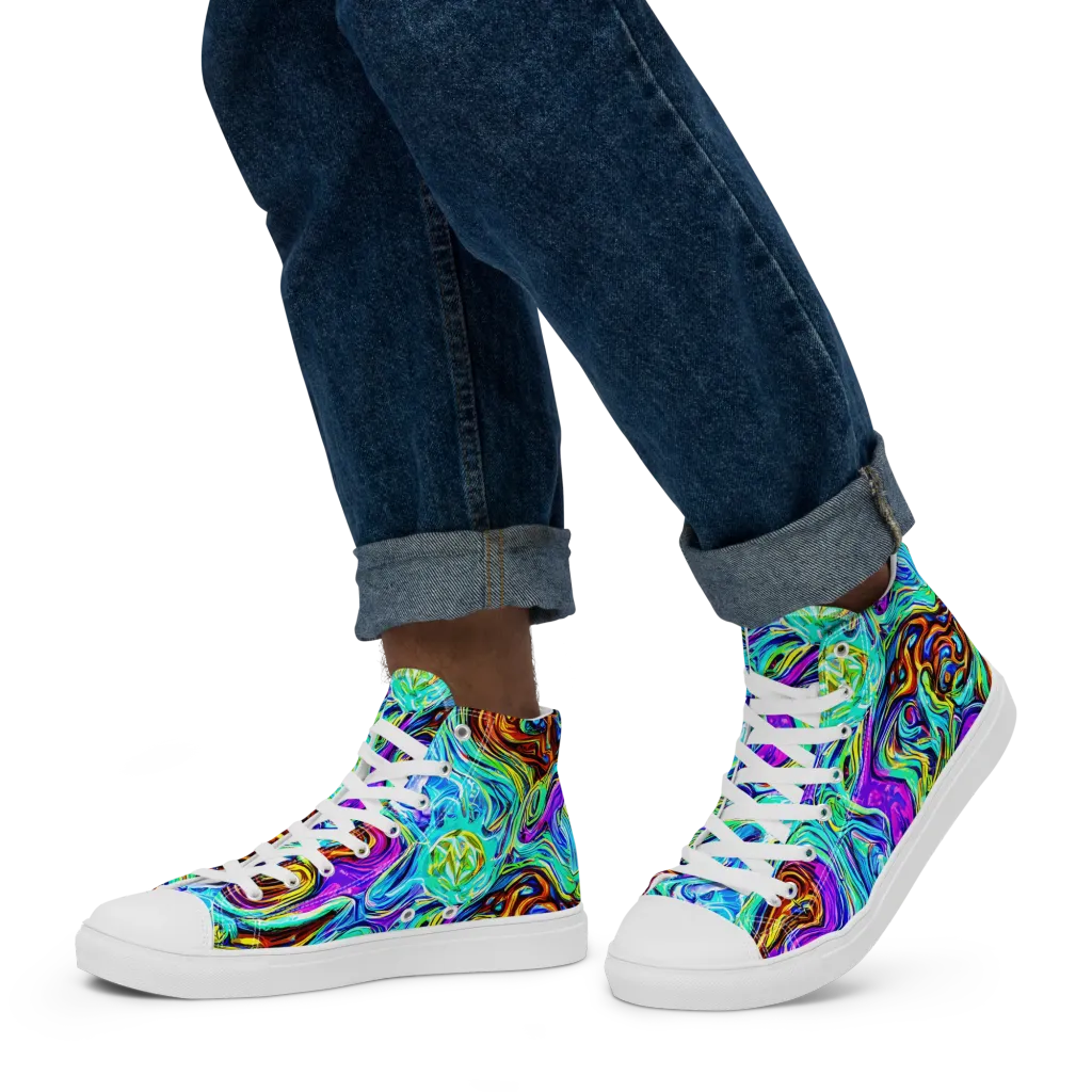 Mystic Iridescence on Men's High Top Canvas Shoes — Left