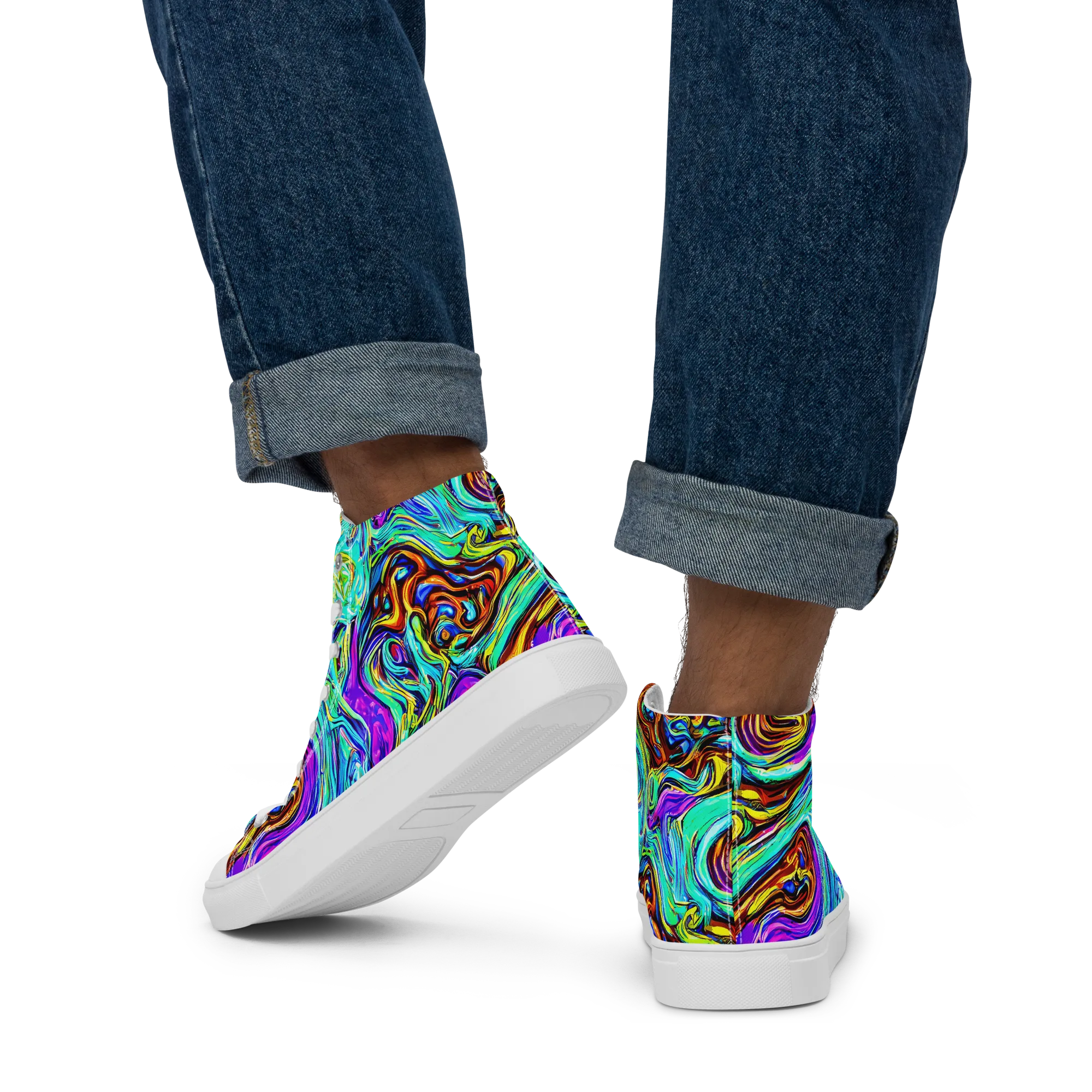 Mystic Iridescence on Men's High Top Canvas Shoes — Back