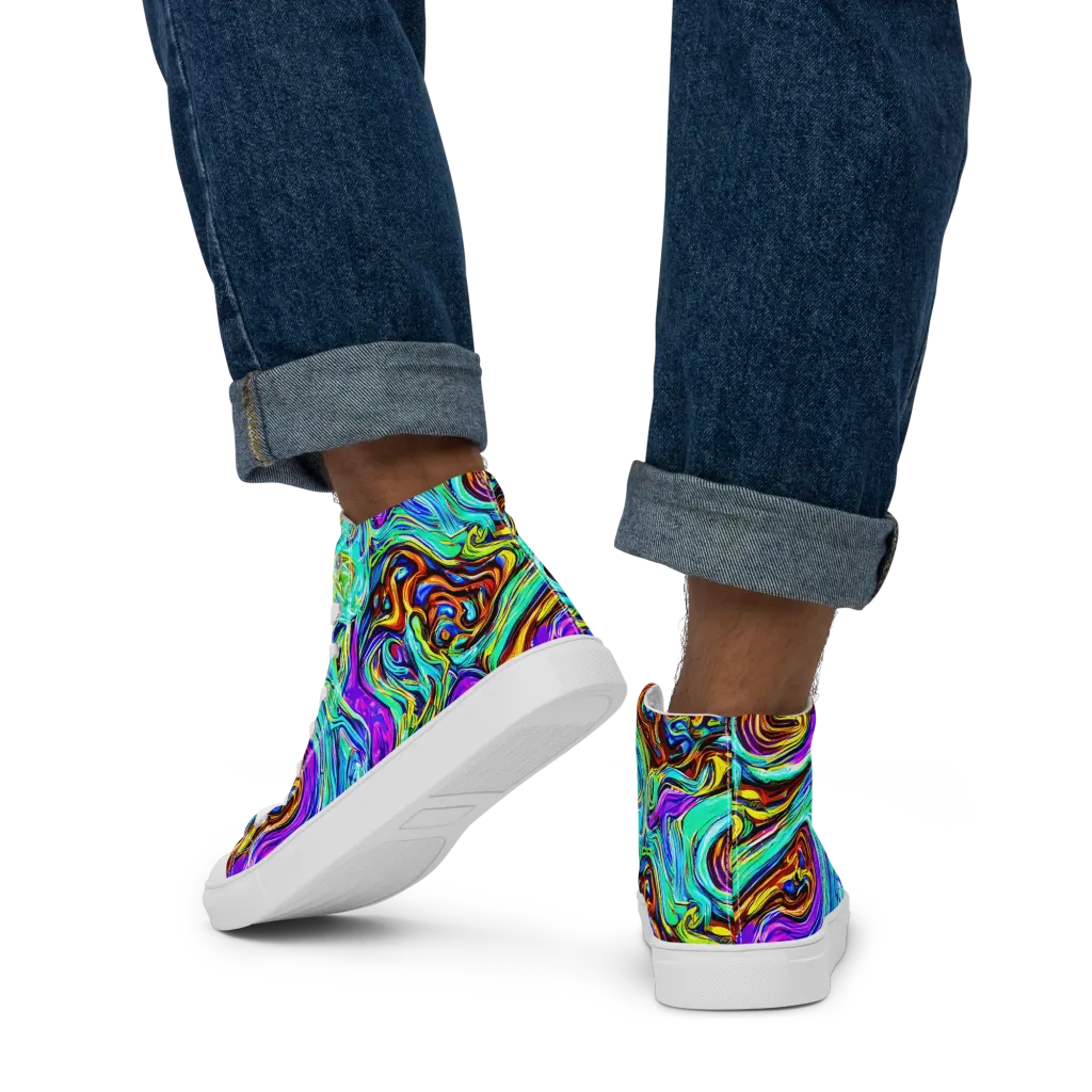 Mystic Iridescence on Men's High Top Canvas Shoes — Back