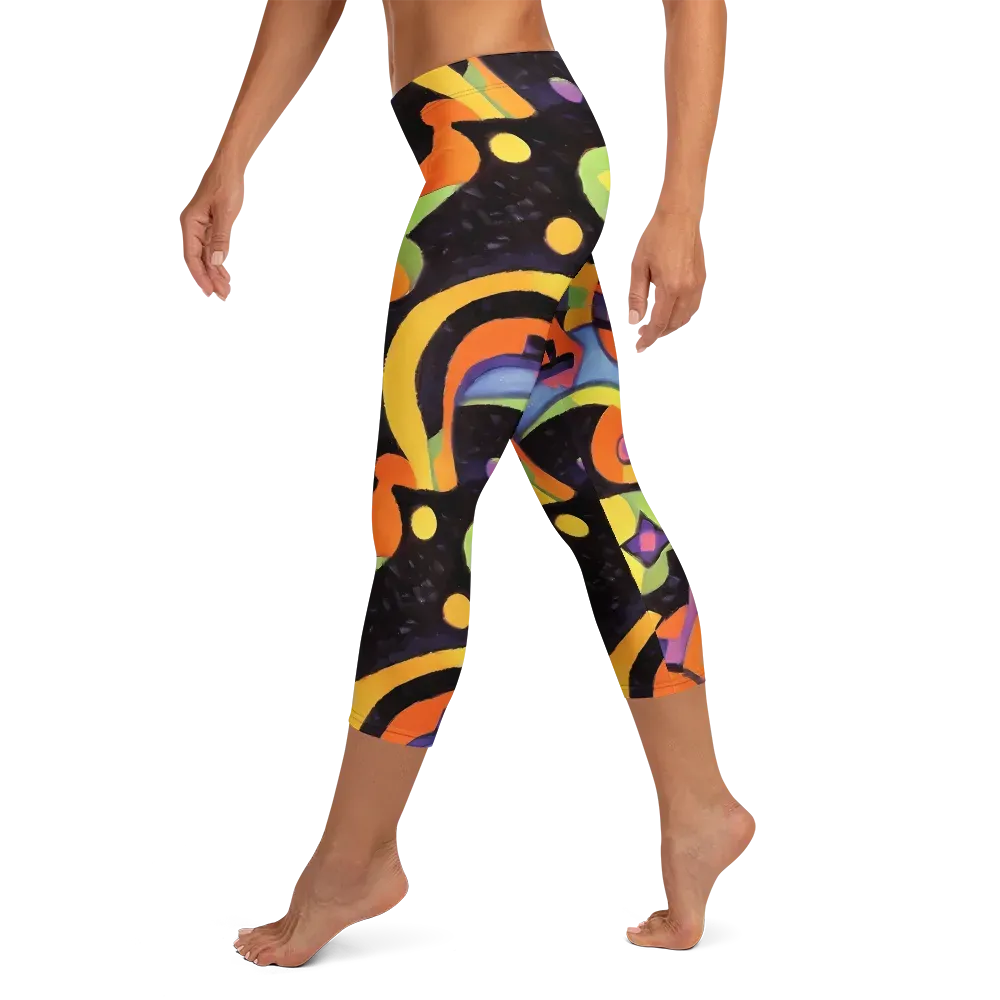 Neon Symphony on Capri Leggings — Left