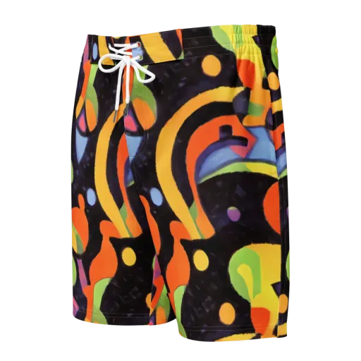 Neon Symphony on a Men's Board Shorts