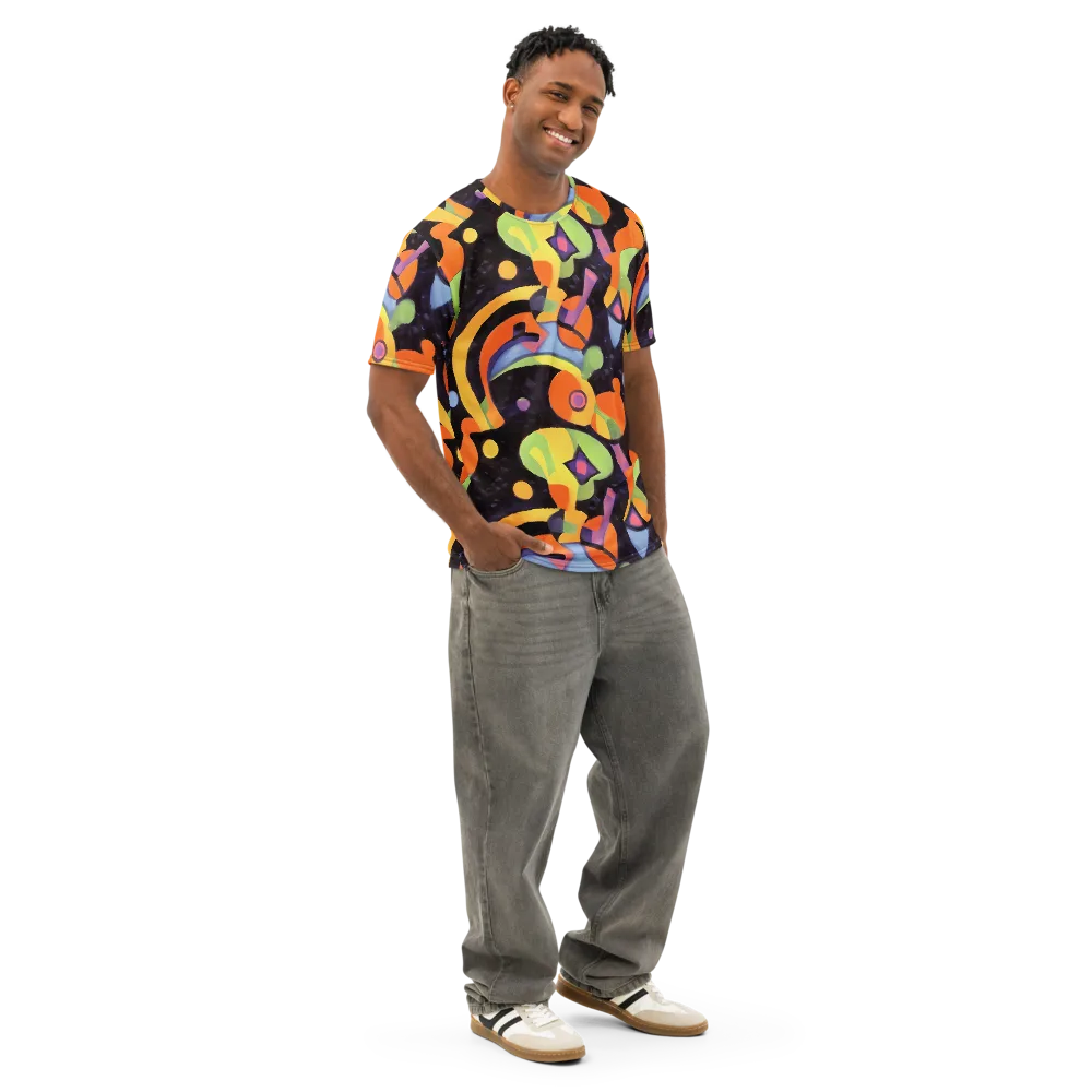 Neon Symphony on Men's Cotton Crew Neck T-Shirt — Right Front