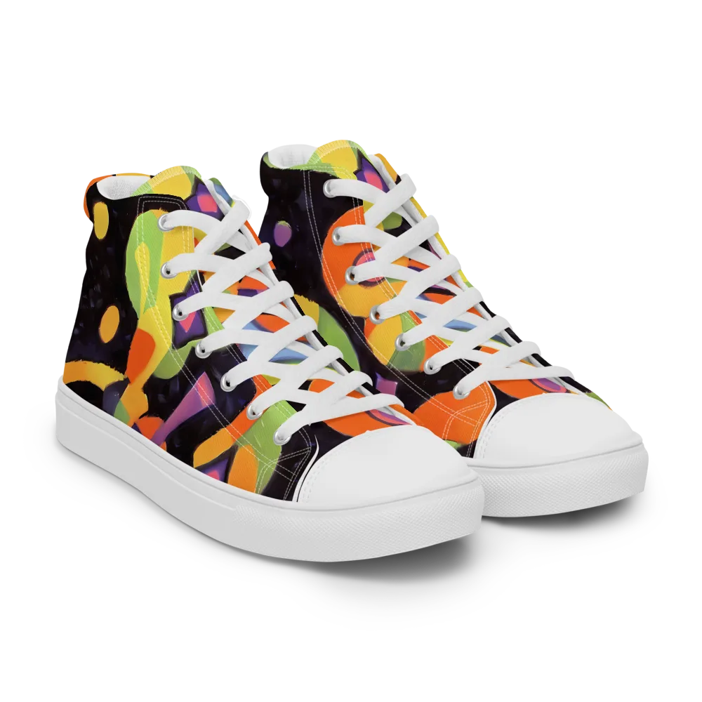 Neon Symphony on Men's High Top Canvas Shoes — Right Front
